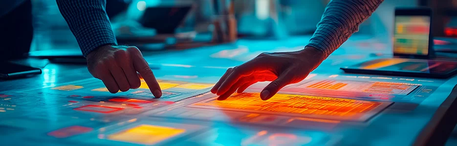 Reunião estratégica de branding corporativo analisando posicionamento e identidade visual