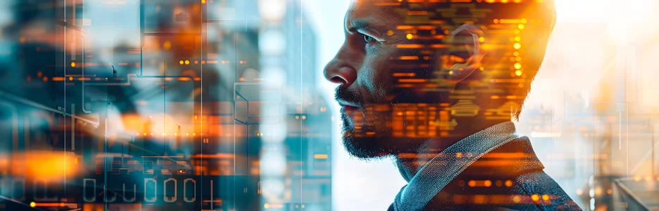 Visual conceitual de dados, algoritmos e performance sustentando vantagem competitiva em empresas B2B