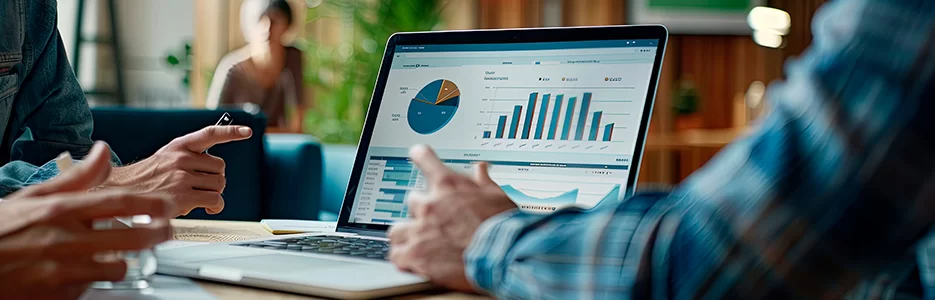 Empresário analisando resultados de campanhas no Google Ads e métricas de conversão