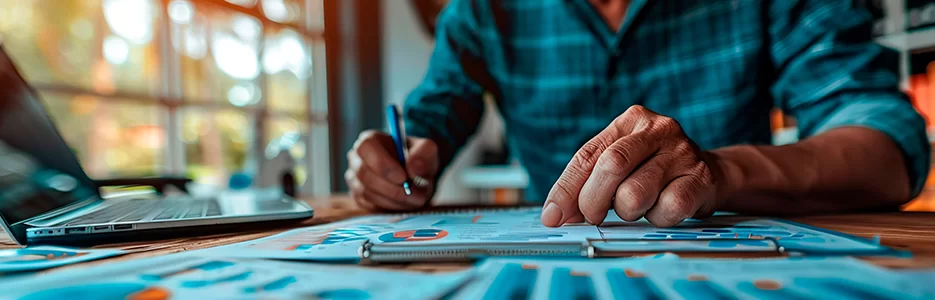 Empresário analisando dados de marketing digital para tomada de decisão estratégica