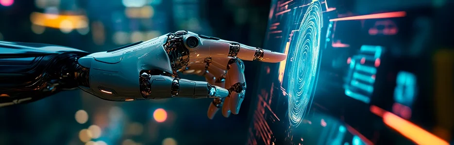 Equipe corporativa utilizando inteligência artificial e automação para integrar processos, analisar dados e aumentar a eficiência operacional em ambie