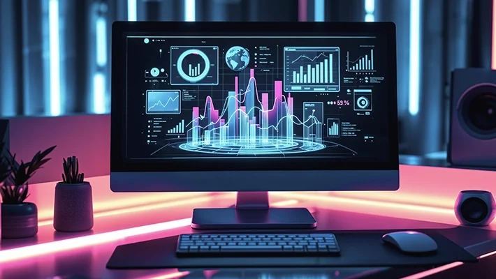 Diretor analisando em notebook se o site preparado para IA da empresa aparece nas respostas de buscadores generativos